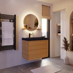 Meuble sous vasque à suspendre GoodHome Avela placage chêne 80 cm