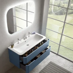 Meuble sous vasque à suspendre Alba bleu mat L. 119 x H. 55 x P. 50,5 cm