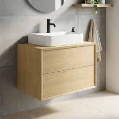 Meuble sous vasque à suspendre GoodHome Avela placage chêne 80 cm + plan de toilette Avela