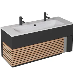 Meuble sous vasque à suspendre Archi noir mat 120 cm + plan vasque en Céramyl® Decotec pour 2 mitigeurs