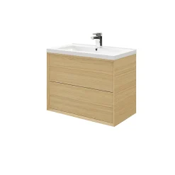 Meuble sous vasque à suspendre GoodHome Avela placage chêne 80 cm + plan vasque Nira