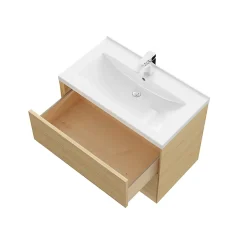 Meuble sous vasque à suspendre GoodHome Avela placage chêne 80 cm + plan vasque Nira