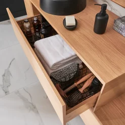 Meuble sous vasque 1 tiroir à suspendre GoodHome Avela placage chêne 100 cm