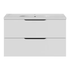 Meuble sous vasque 2 tiroirs sans poignées l.100 x H.60 x P.45 cm blanc mat Kentia