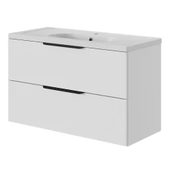 Meuble sous vasque 2 tiroirs sans poignées l.100 x H.60 x P.45 cm blanc mat Kentia