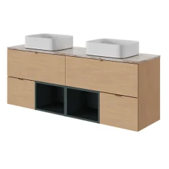 Meuble sous vasque 1 tiroir sans poignée l.40 x H.30 x P.45 cm effet chêne Kentia