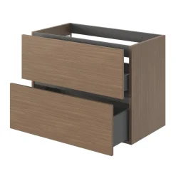 Meuble sous vasque 2 tiroirs sans poignées l.80 x H.60 x P.45 cm effet noyer Kentia