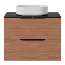 Meuble sous vasque 2 tiroirs sans poignées l.80 x H.60 x P.45 cm effet noyer Kentia