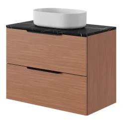 Meuble sous vasque 2 tiroirs sans poignées l.80 x H.60 x P.45 cm effet noyer Kentia