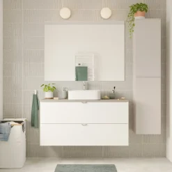 Meuble sous vasque 2 tiroirs sans poignées l.120 x H.60 x P.45 cm blanc mat Kentia