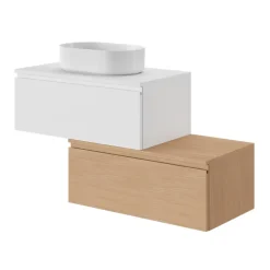 Meuble sous vasque 1 tiroir avec poignée intégrée l.80 x H.30 x P.45 cm blanc mat Kentia