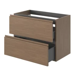 Meuble sous vasque 2 tiroirs avec poignées intégrées l.80 x H.60 x P.45 cm effet noyer Kentia