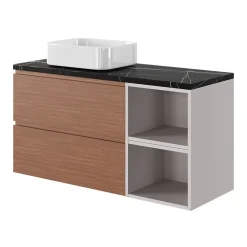 Meuble sous vasque 2 tiroirs avec poignées intégrées l.80 x H.60 x P.45 cm effet noyer Kentia