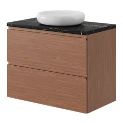 Meuble sous vasque 2 tiroirs avec poignées intégrées l.80 x H.60 x P.45 cm effet noyer Kentia