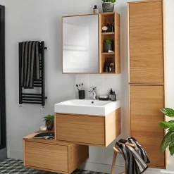 Meuble sous vasque 1 tiroir à suspendre GoodHome Avela placage chêne 60 cm