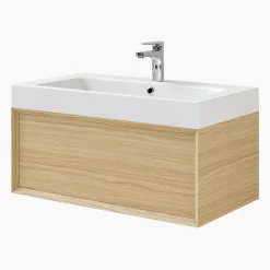 Meuble sous vasque 1 tiroir à suspendre GoodHome Avela placage chêne 80 cm