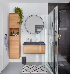 Meuble sous vasque 1 tiroir à suspendre GoodHome Avela placage chêne 80 cm