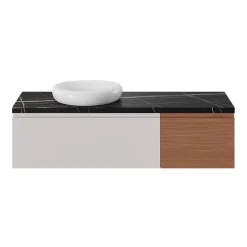 Meuble sous vasque 1 tiroir avec poignée intégrée l.40 x H.30 x P.45 cm effet noyer Kentia