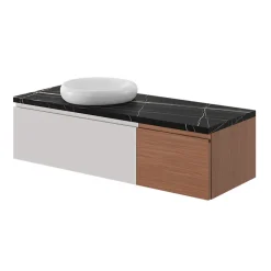 Meuble sous vasque 1 tiroir avec poignée intégrée l.40 x H.30 x P.45 cm effet noyer Kentia