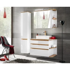 Meuble sous vasque ASKA 94 cm blanc brillant Modèle suspendu avec tiroirs