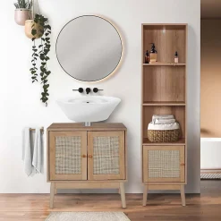 Meuble sous vasque cannage et bois Bali