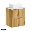 Meuble sous vasque de 50 cm - avec vasque à poser - avec plan - Oak/Blanc - 2 tiroirs - VOLTA OAK