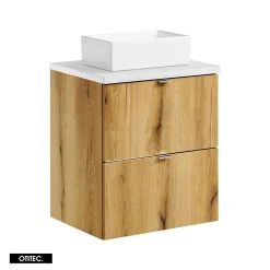 Meuble sous vasque de 50 cm - avec vasque à poser - avec plan - Oak/Blanc - 2 tiroirs - VOLTA OAK
