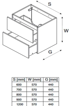 Meuble sous vasque de 90 cm - avec vasque à encastrer - 2 tiroirs - SETTA