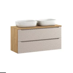 Meuble sous vasque de 120 cm - avec plan - avec 2 vasques à poser - 2 tiroirs - SEA BEIGE