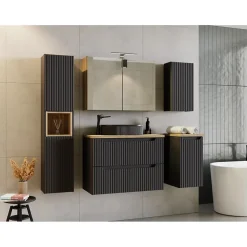 Meuble sous vasque de salle de bain VANO 2 tiroirs Noir mat L80 x P39 x H57 cm Meuble suspendu
