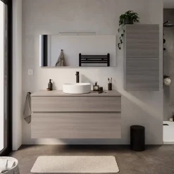 Meuble sous vasque effet chêne clair l.120 cm 2 tiroirs, Calao