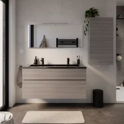 Meuble sous vasque effet chêne clair l.120 cm 2 tiroirs, Calao