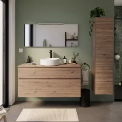 Meuble sous vasque effet chêne artisan l.120 cm 2 tiroirs, Calao