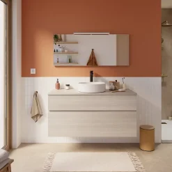 Meuble sous vasque effet chêne l.120 cm 2 tiroirs, Calao