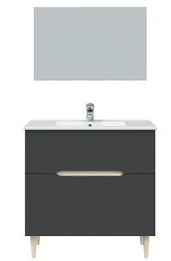 Meuble sous vasque en panneaux de particules mélaminés coloris noir avec miroir - Longueur 80 x Profondeur 45 x Hauteur 80 cm