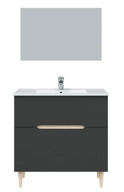 Meuble sous vasque en panneaux de particules mélaminés coloris noir avec miroir - Longueur 80 x Profondeur 45 x Hauteur 80 cm