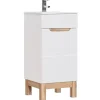 Meuble sous vasque ERMANO Chene clair et blanc brillant 40x84 cm 1 porte À poser