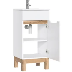 Meuble sous vasque ERMANO Chene clair et blanc brillant 40x84 cm 1 porte À poser