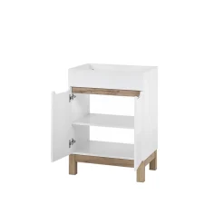 Meuble sous vasque ERMANO Chene clair et blanc brillant 60x84 cm 1 porte À poser