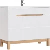 Meuble sous vasque ERMANO Chene clair et blanc brillant 100x84 cm 3 portes À poser