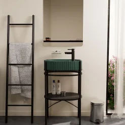 Meuble sous vasque et vasque l.55 cm métal et béton vert effet moucheté PAO