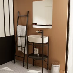 Meuble sous vasque et vasque l.55 cm métal et béton beige effet moucheté Pao