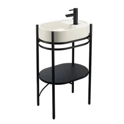Meuble sous vasque et vasque l.55 cm métal et béton beige effet moucheté Pao