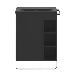 Meuble sous vasque faible profondeur à poser avec porte-serviettes noir l.65 x H.82 x P.36 cm, GoodHome Maza