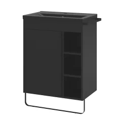 Meuble sous vasque faible profondeur à poser avec porte-serviettes noir l.65 x H.82 x P.36 cm, GoodHome Maza