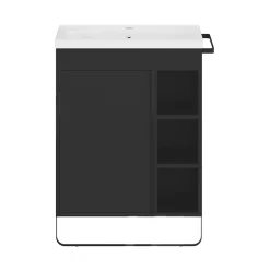 Meuble sous vasque faible profondeur à poser avec porte-serviettes noir l.65 x H.82 x P.36 cm, GoodHome Maza