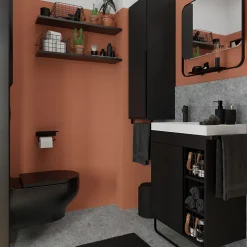Meuble sous vasque faible profondeur à poser avec porte-serviettes noir l.65 x H.82 x P.36 cm, GoodHome Maza