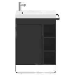 Meuble sous vasque faible profondeur à poser avec porte-serviettes noir l.65 x H.82 x P.36 cm, GoodHome Maza