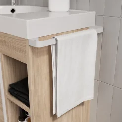 Meuble sous vasque faible profondeur à poser avec porte-serviettes effet bois l.65 x H.82 x P.36 cm, GoodHome Maza