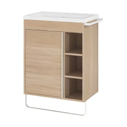 Meuble sous vasque faible profondeur à poser avec porte-serviettes effet bois l.65 x H.82 x P.36 cm, GoodHome Maza